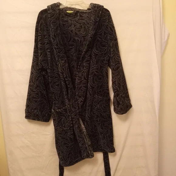 Vera Bradley Womens Large Bathrobe Multicolor Fleece Hooded Short Sash Tie Fuzzy - Picture 9 of 11